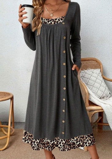 Bonnie - Casual A Line-kjole til damer med leopardmønster